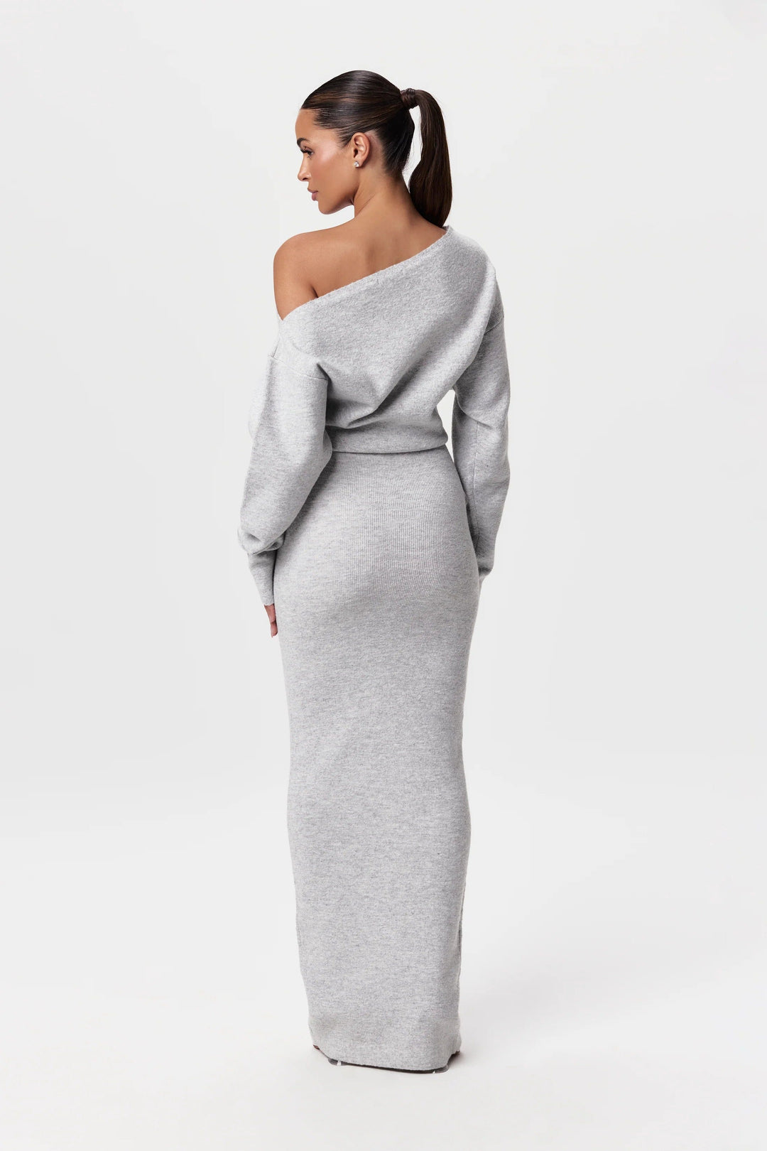 Camilla | Maxikleid Strick langarm figurbetont Schlitz
