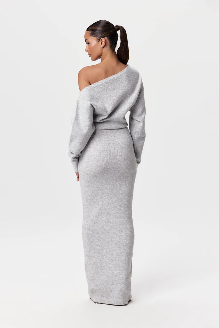 Camilla | Maxikleid Strick langarm figurbetont Schlitz