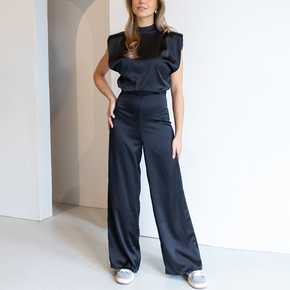 Vera | Jumpsuit Satin Ärmellos Weite Beine Rückenausschnitt