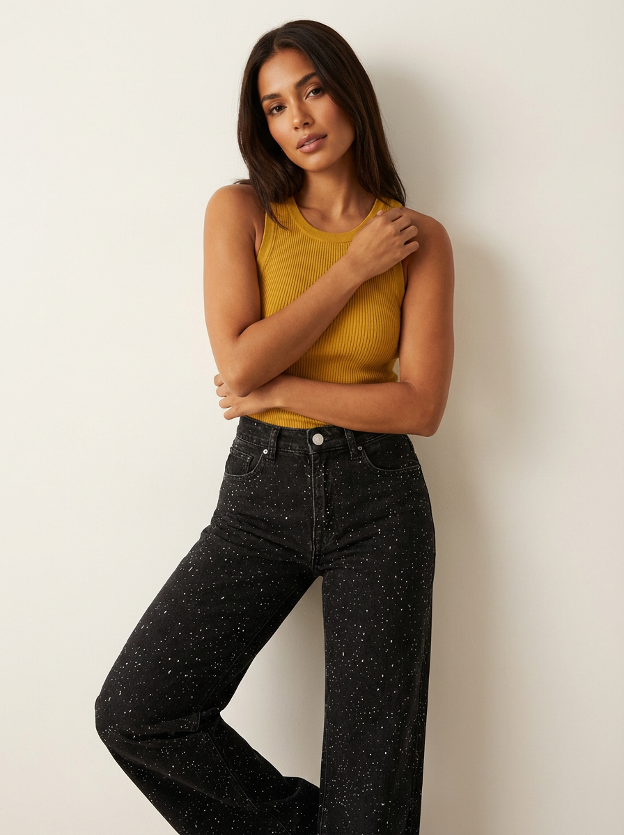 Velmira | High Waist Jeans Gerade Glitzer