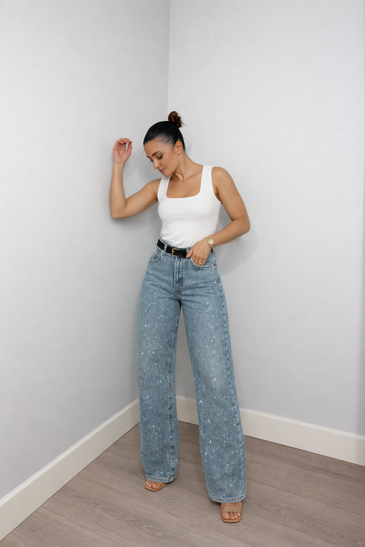 Velmira | High Waist Jeans Gerade Glitzer