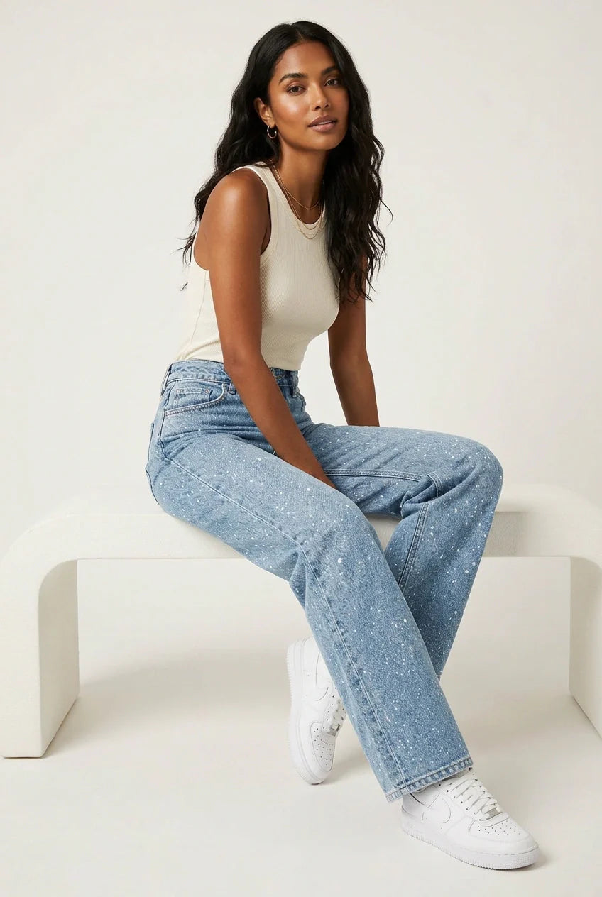 Velmira | High Waist Jeans Gerade Glitzer