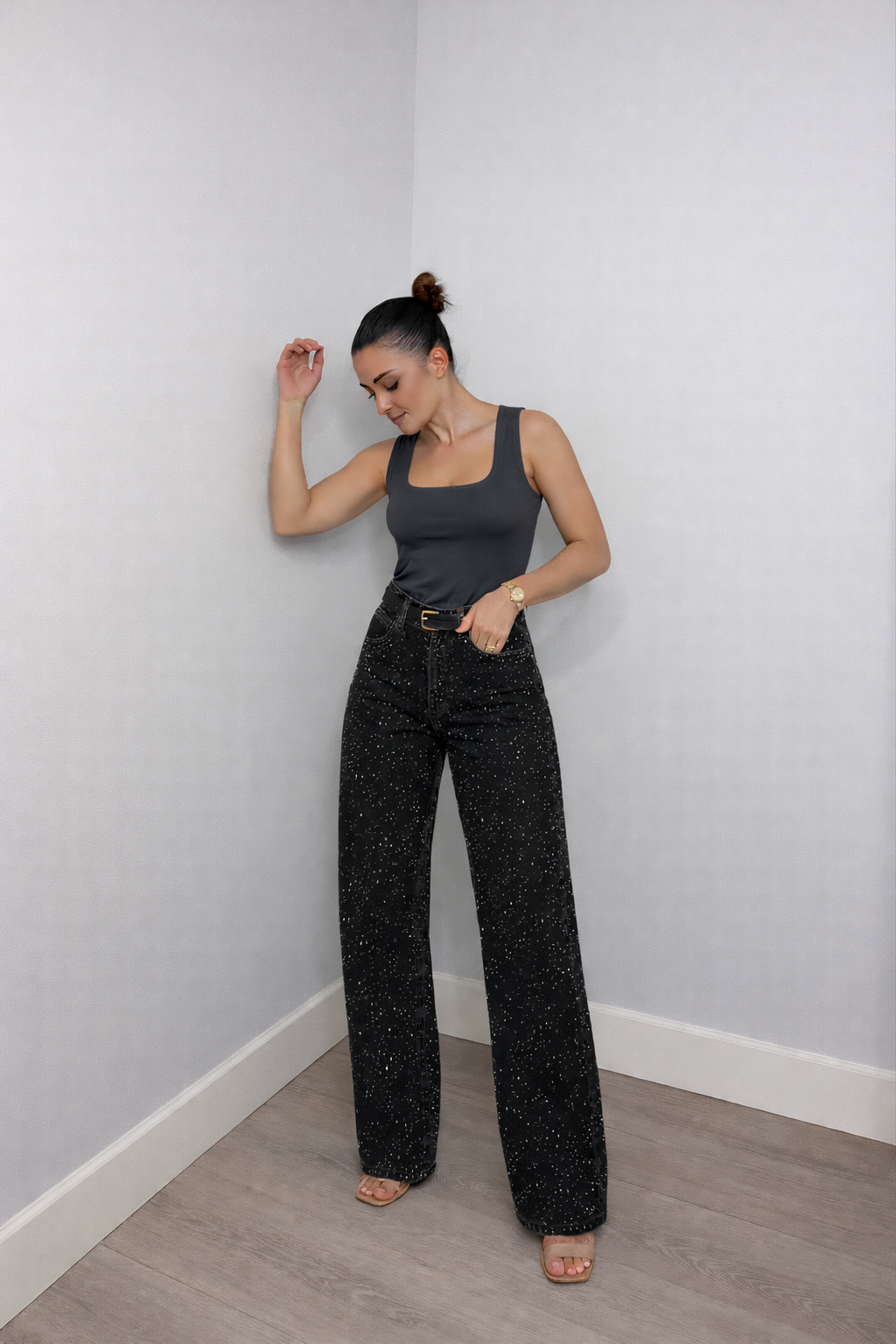 Velmira | High Waist Jeans Gerade Glitzer