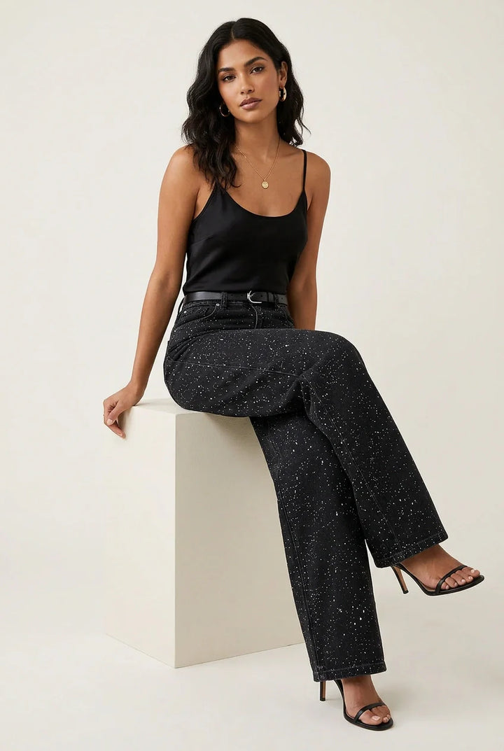 Velmira | High Waist Jeans Gerade Glitzer
