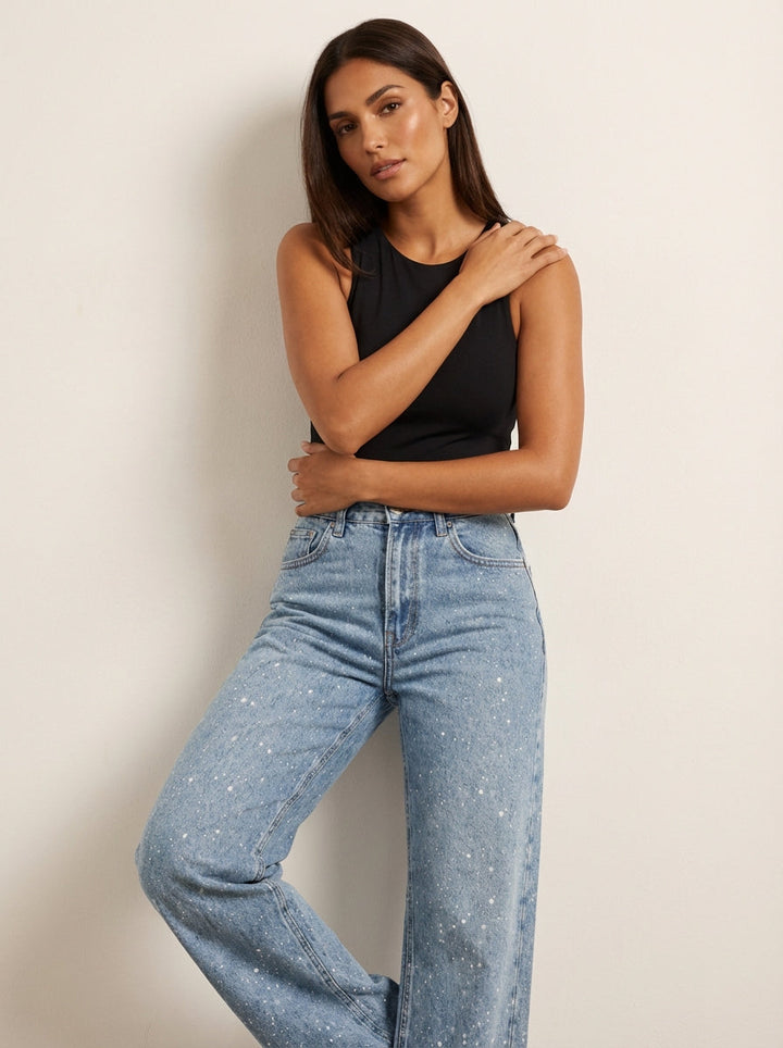 Velmira | High Waist Jeans Gerade Glitzer
