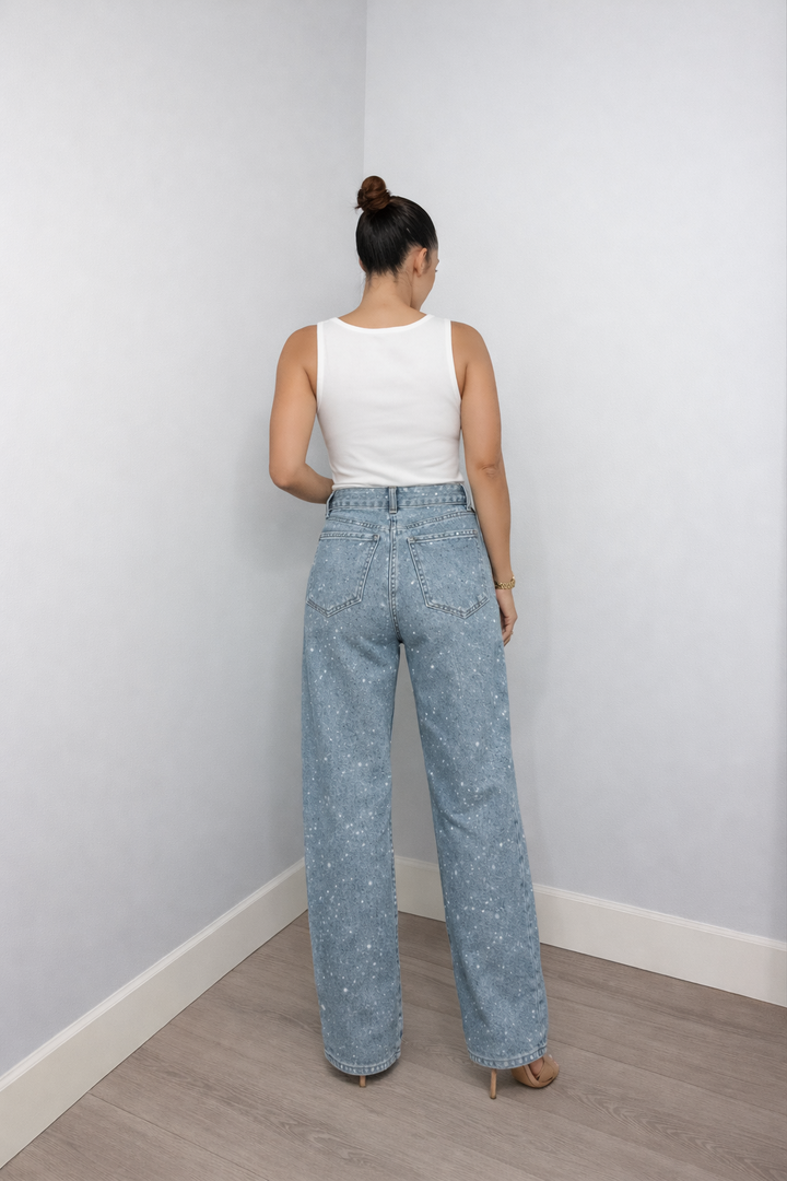 Velmira | High Waist Jeans Gerade Glitzer