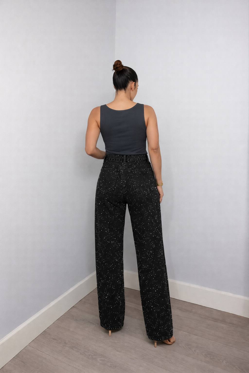 Velmira | High Waist Jeans Gerade Glitzer