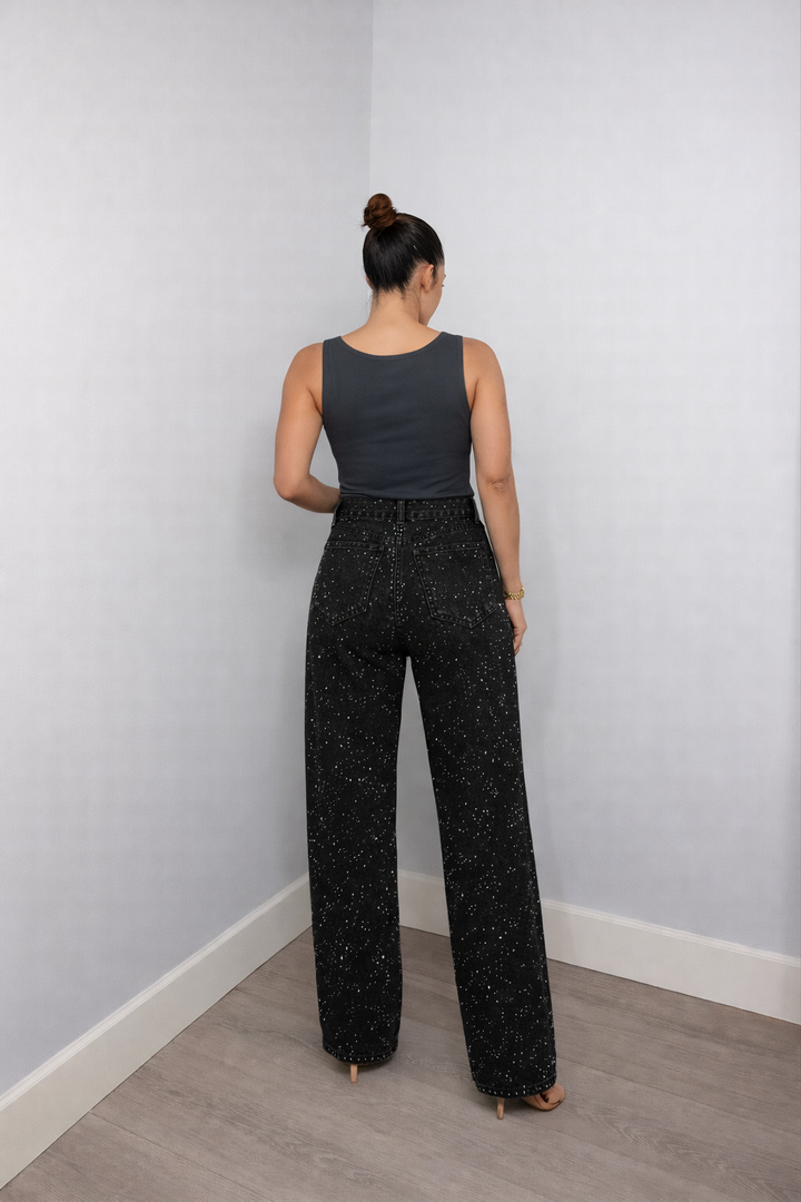 Velmira | High Waist Jeans Gerade Glitzer