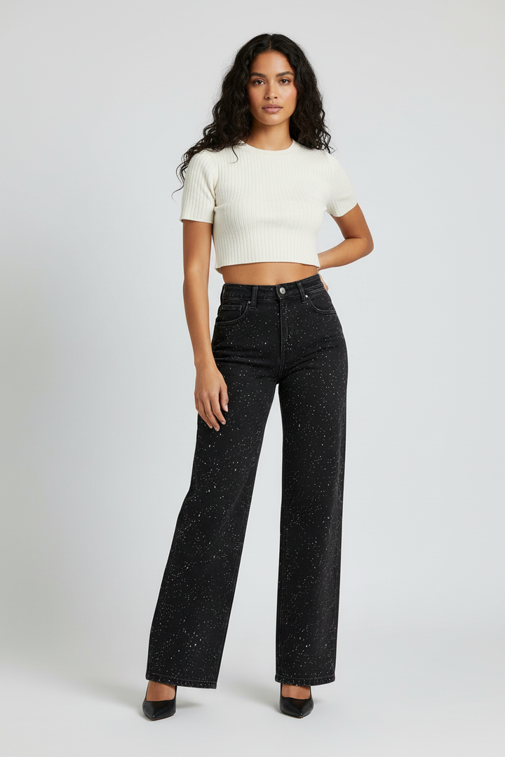 Velmira | High Waist Jeans Gerade Glitzer