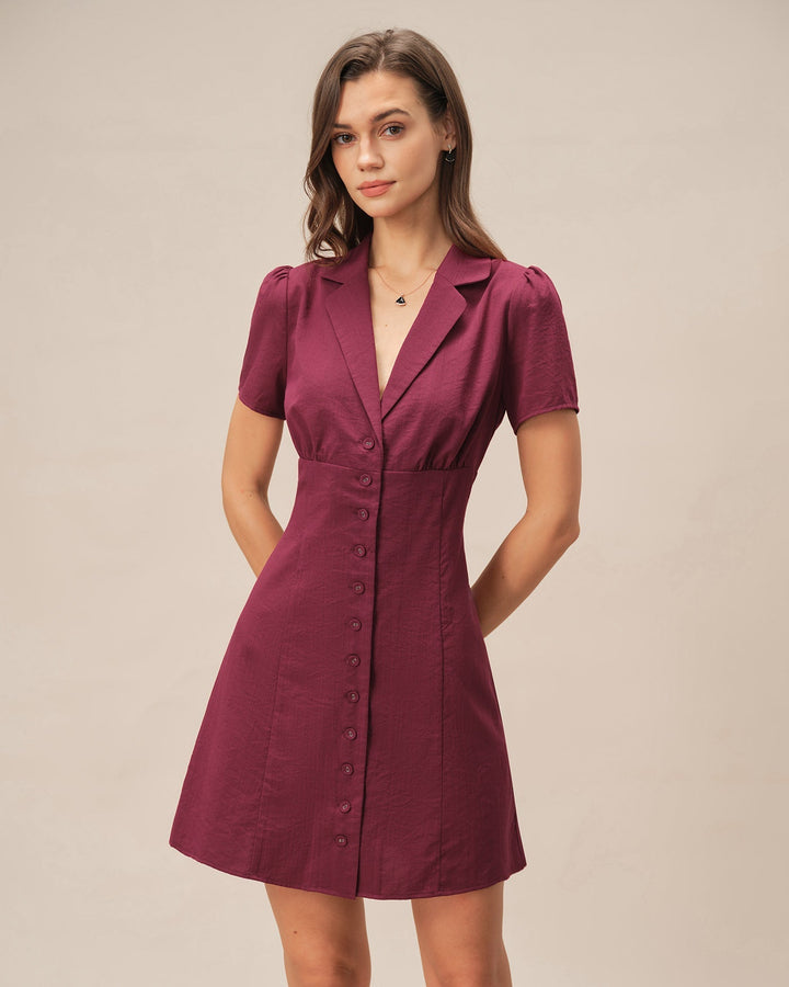 Amara | Elegantes A-Linien Minikleid V-Ausschnitt mit Knöpfen