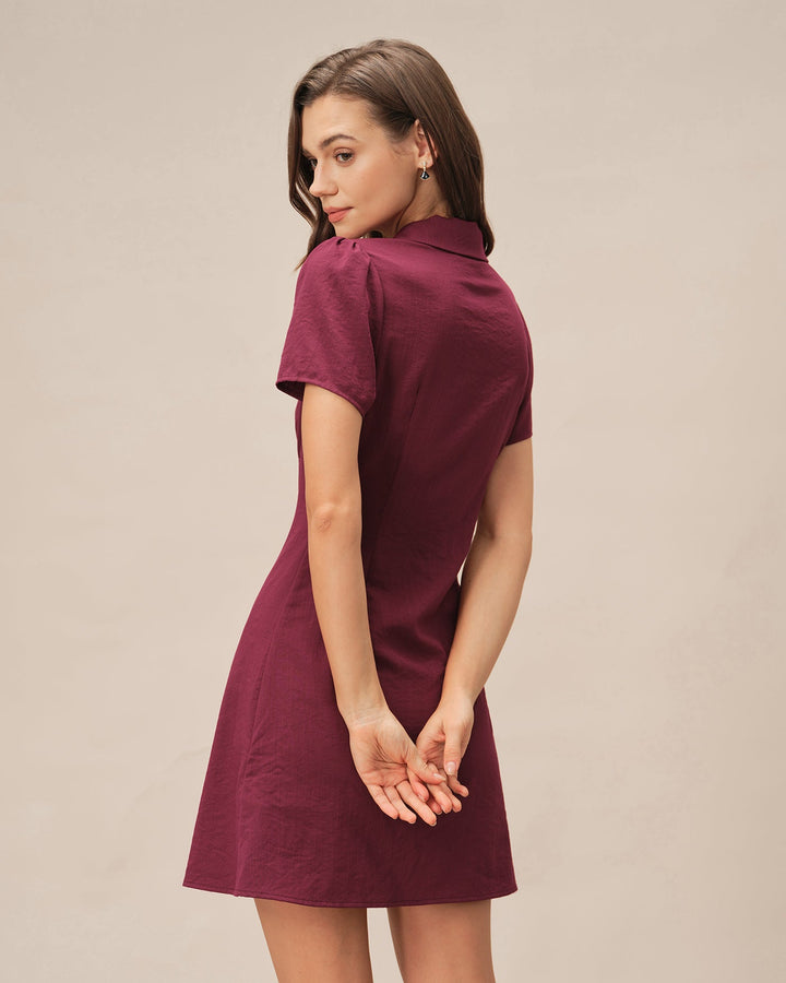 Amara | Elegantes A-Linien Minikleid V-Ausschnitt mit Knöpfen