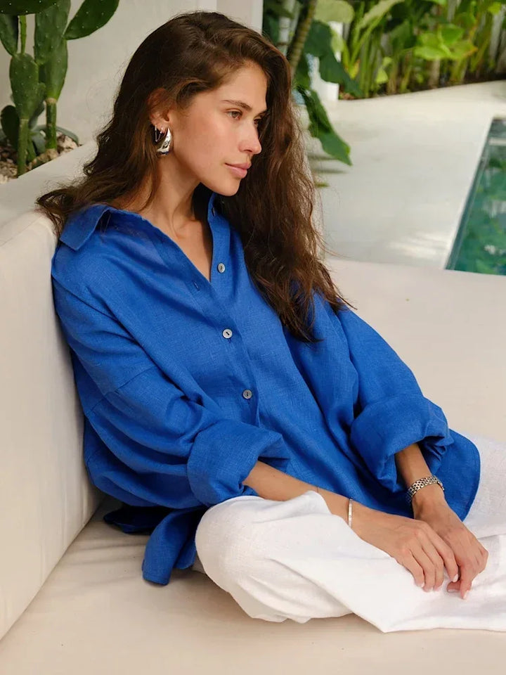 Livia | Leinen Bluse Locker Weit Geschnitten Knopfleiste