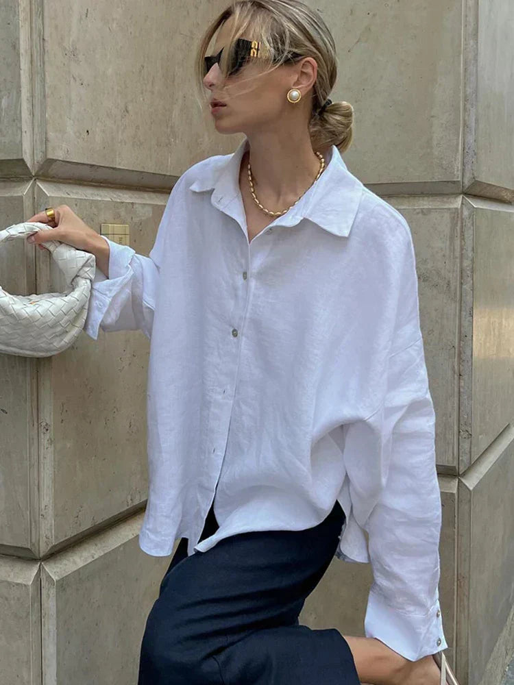 Livia | Leinen Bluse Locker Weit Geschnitten Knopfleiste