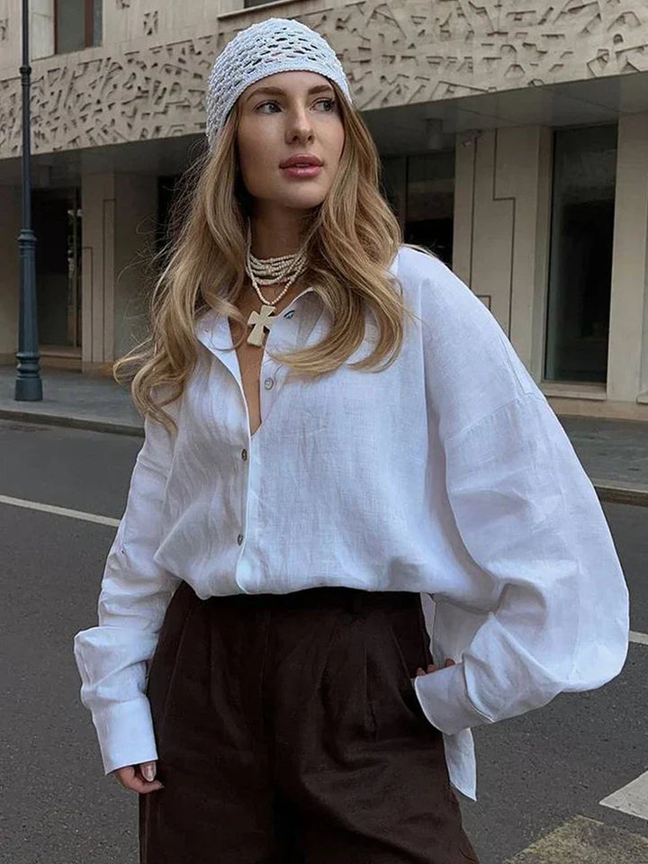 Livia | Leinen Bluse Locker Weit Geschnitten Knopfleiste