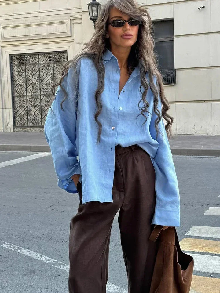 Livia | Leinen Bluse Locker Weit Geschnitten Knopfleiste