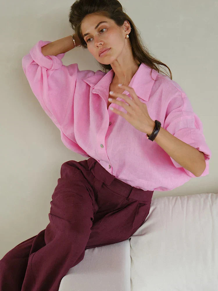 Livia | Leinen Bluse Locker Weit Geschnitten Knopfleiste
