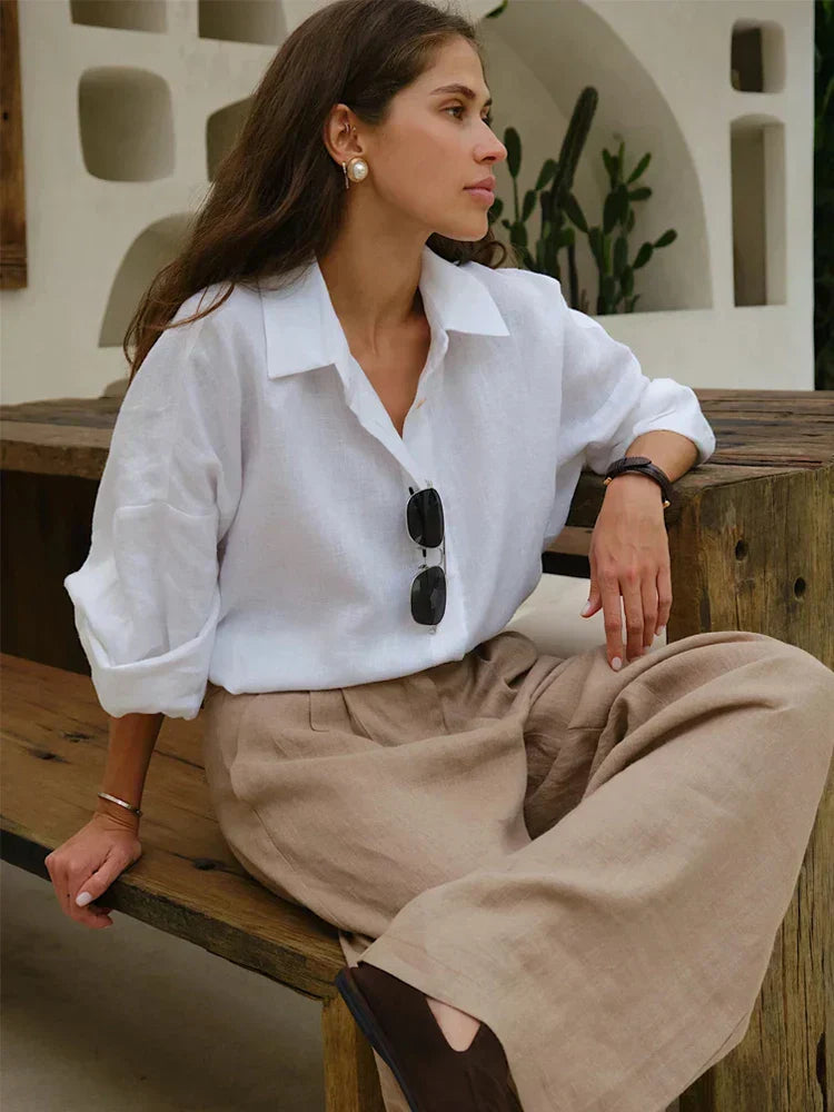 Livia | Leinen Bluse Locker Weit Geschnitten Knopfleiste