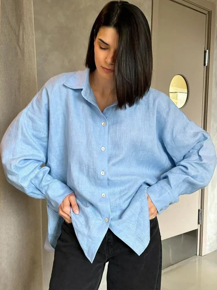 Livia | Leinen Bluse Locker Weit Geschnitten Knopfleiste