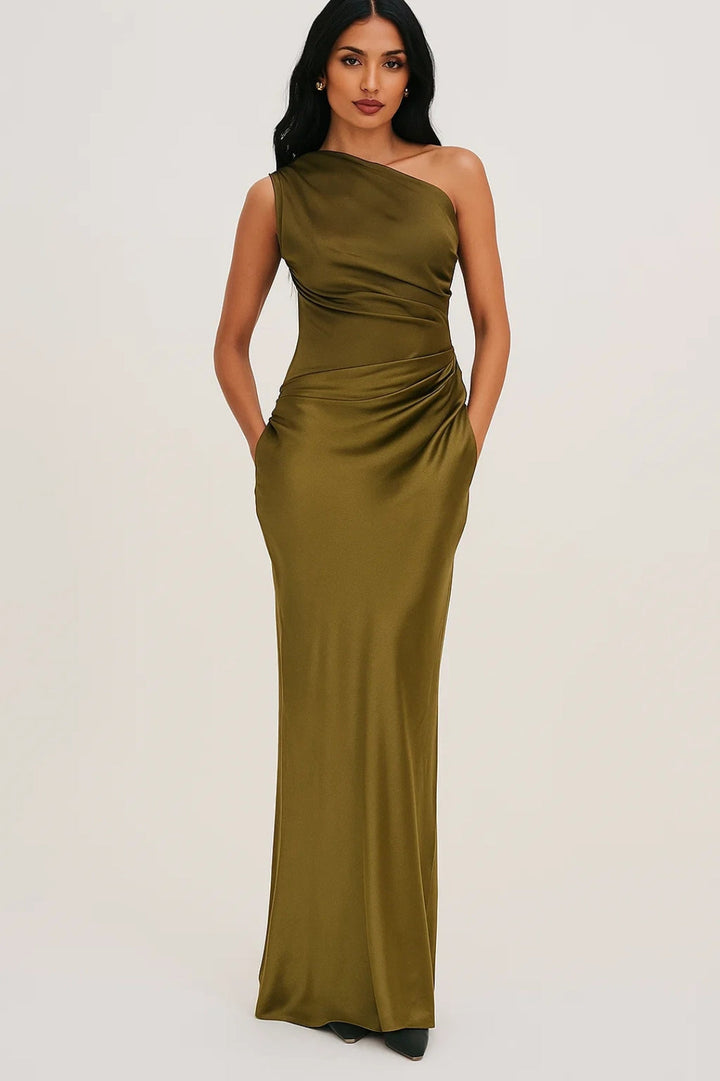 Calyra | One Shoulder Maxikleid Drapiert Figurbetont