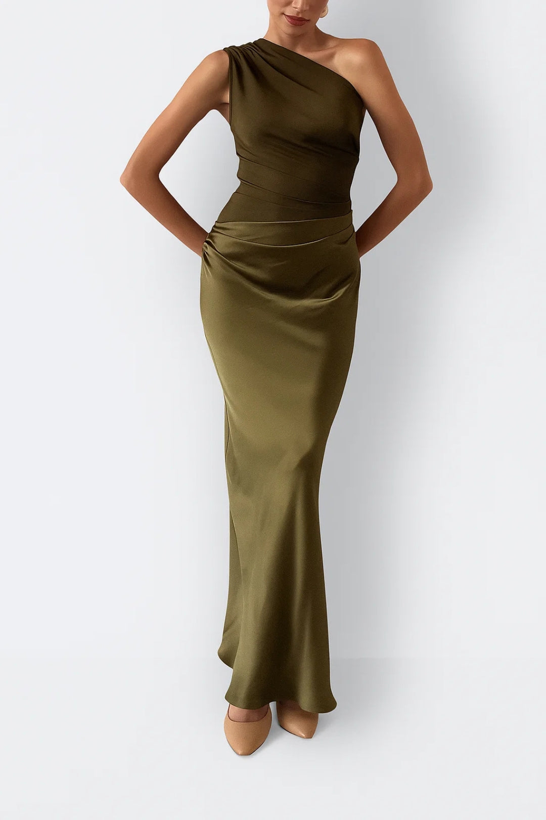 Calyra | One Shoulder Maxikleid Drapiert Figurbetont