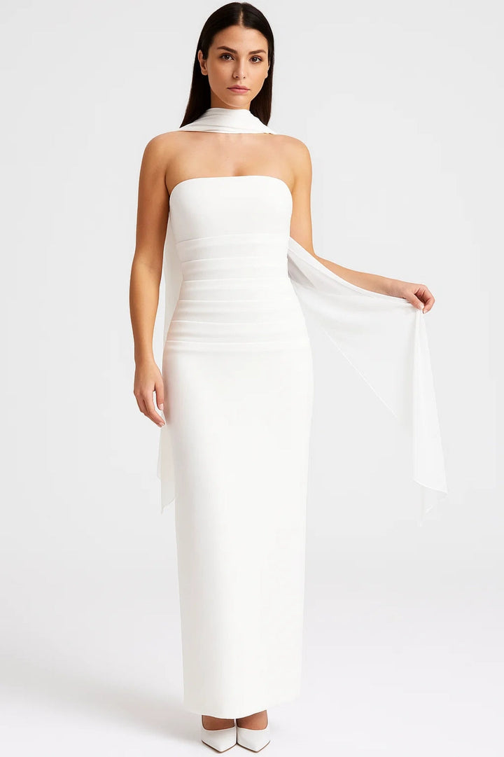 Velora | Strapless Kleid mit Schal Detail Sommer