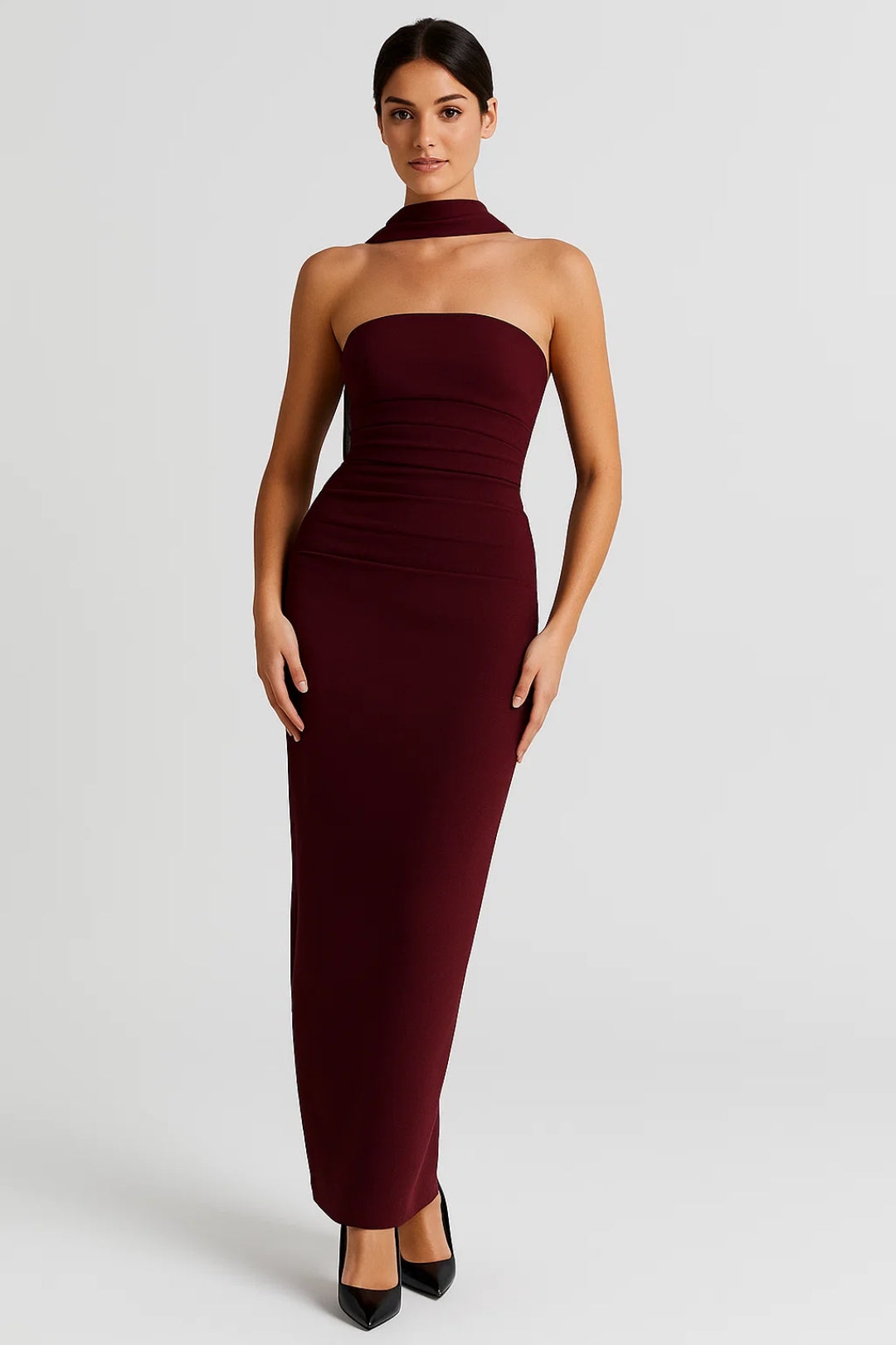 Velora | Strapless Kleid mit Schal Detail Sommer