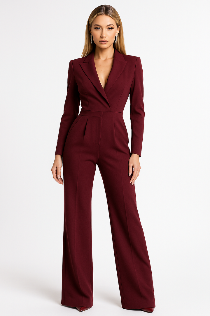 Dreva | Jumpsuit Wickeloptik Langarm Weite Beine