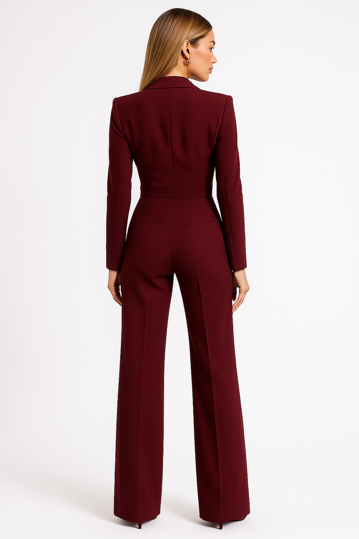 Dreva | Jumpsuit Wickeloptik Langarm Weite Beine