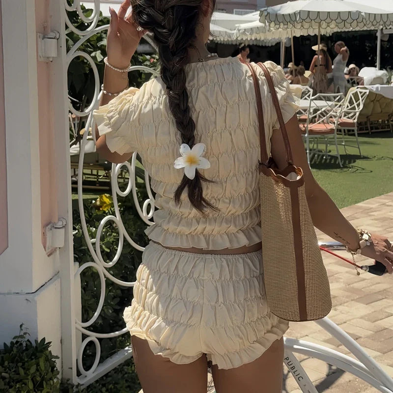 Livia | Elastisches Smock Set kurz luftiges Sommer Zweiteiler Set
