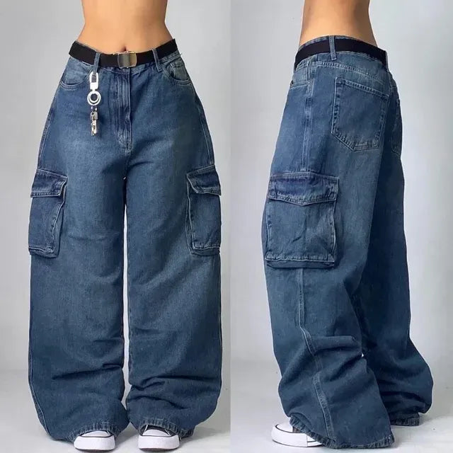 Wilda | Wide Leg Cargo Jeans High Waist Seitentaschen