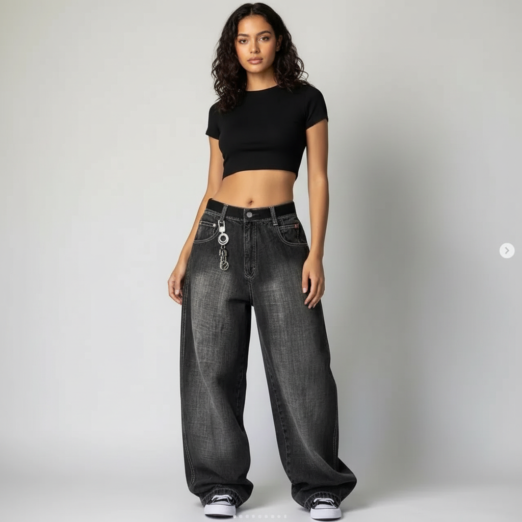 Wilda | Wide Leg Cargo Jeans High Waist Seitentaschen