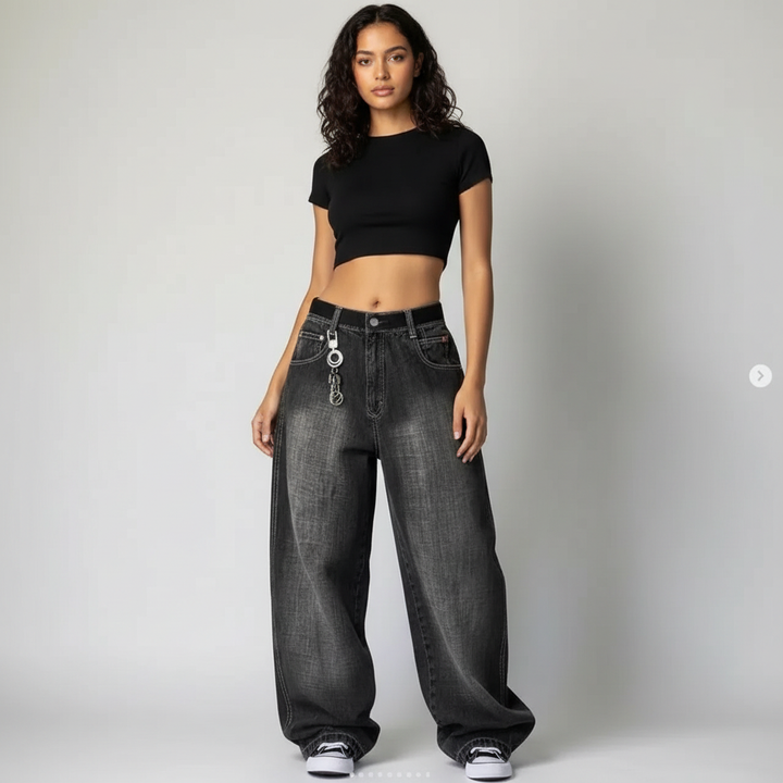 Wilda | Wide Leg Cargo Jeans High Waist Seitentaschen
