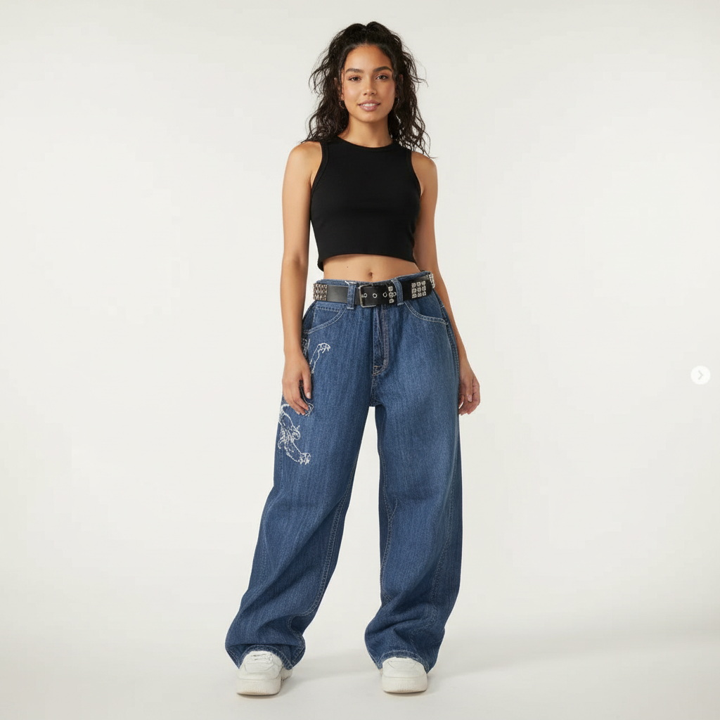 Wilda | Wide Leg Cargo Jeans High Waist Seitentaschen