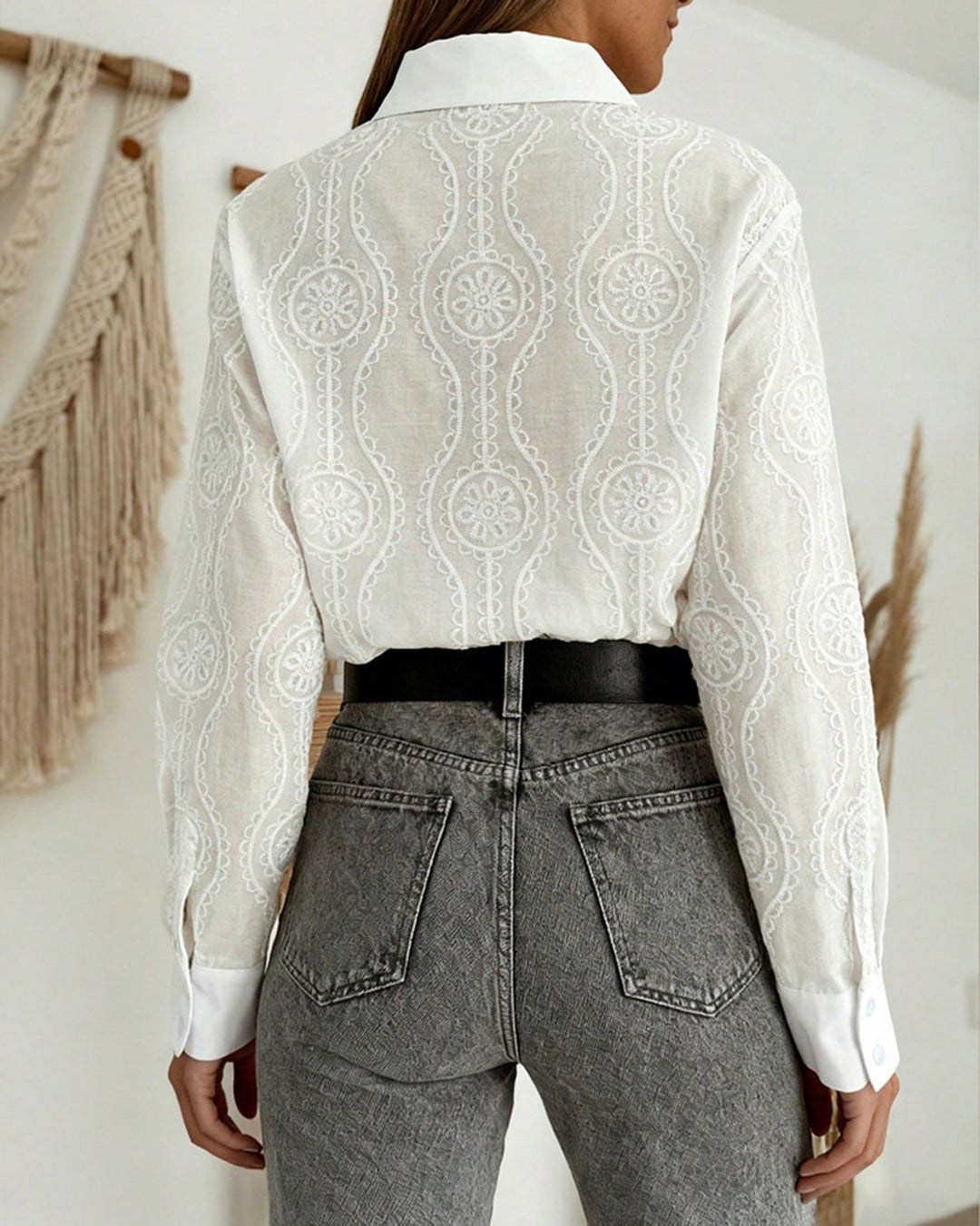 Norellea | Bluse Damen Geometrisch Muster Langarm Locker