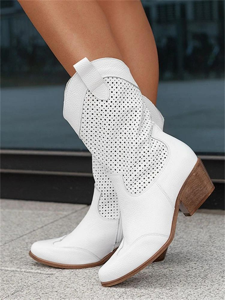 Reinhild | Cowboy Stiefel Kniehoch Blockabsatz Leder Western