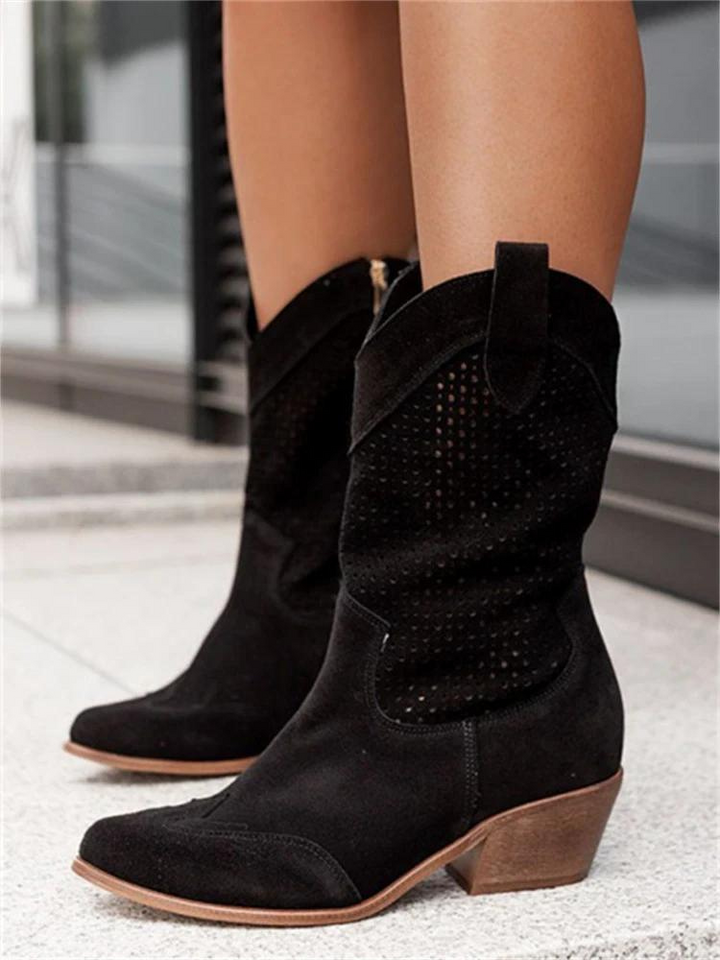 Reinhild | Cowboy Stiefel Kniehoch Blockabsatz Leder Western