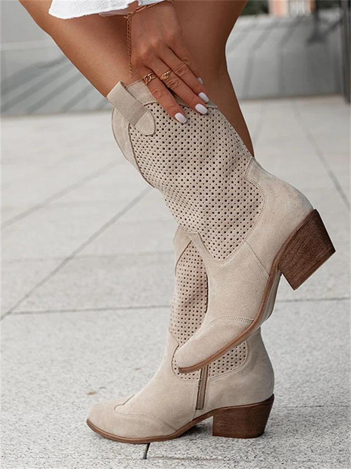 Reinhild | Cowboy Stiefel Kniehoch Blockabsatz Leder Western