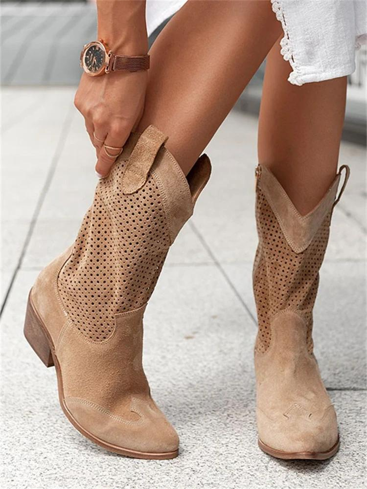 Reinhild | Cowboy Stiefel Kniehoch Blockabsatz Leder Western