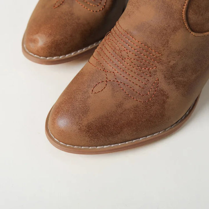 Edeltraud | Cowboy Stiefel Kniehoch Stickerei Kunstleder Blockabsatz