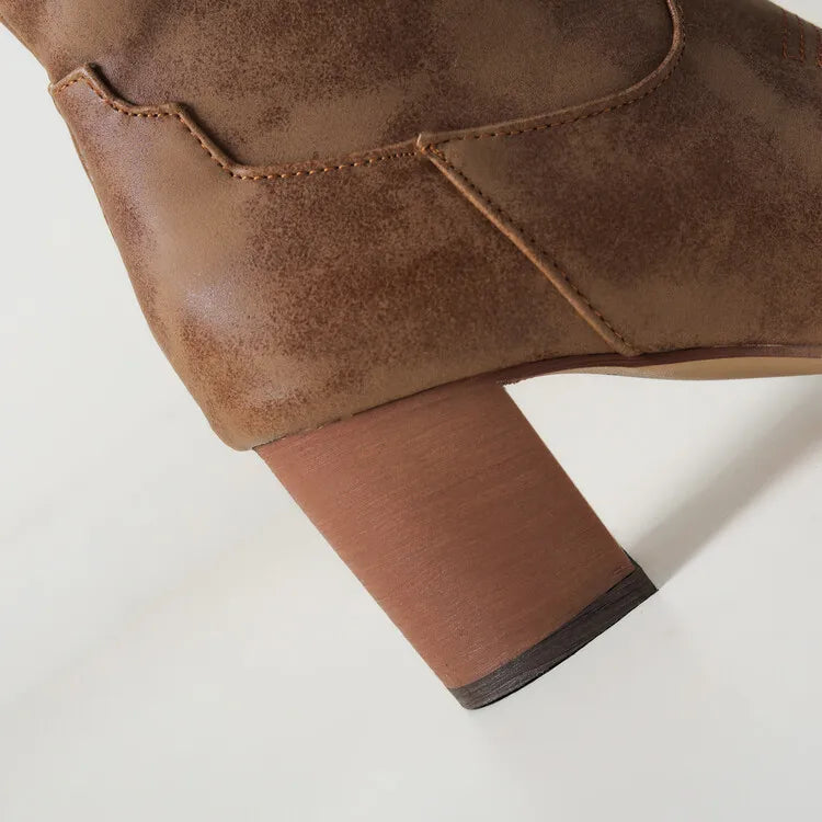 Edeltraud | Cowboy Stiefel Kniehoch Stickerei Kunstleder Blockabsatz