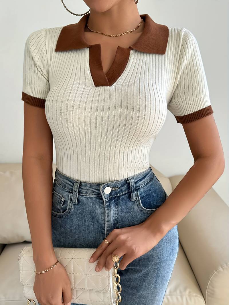 Alessia | Strick Poloshirt mit Kerbausschnitt figurbetont