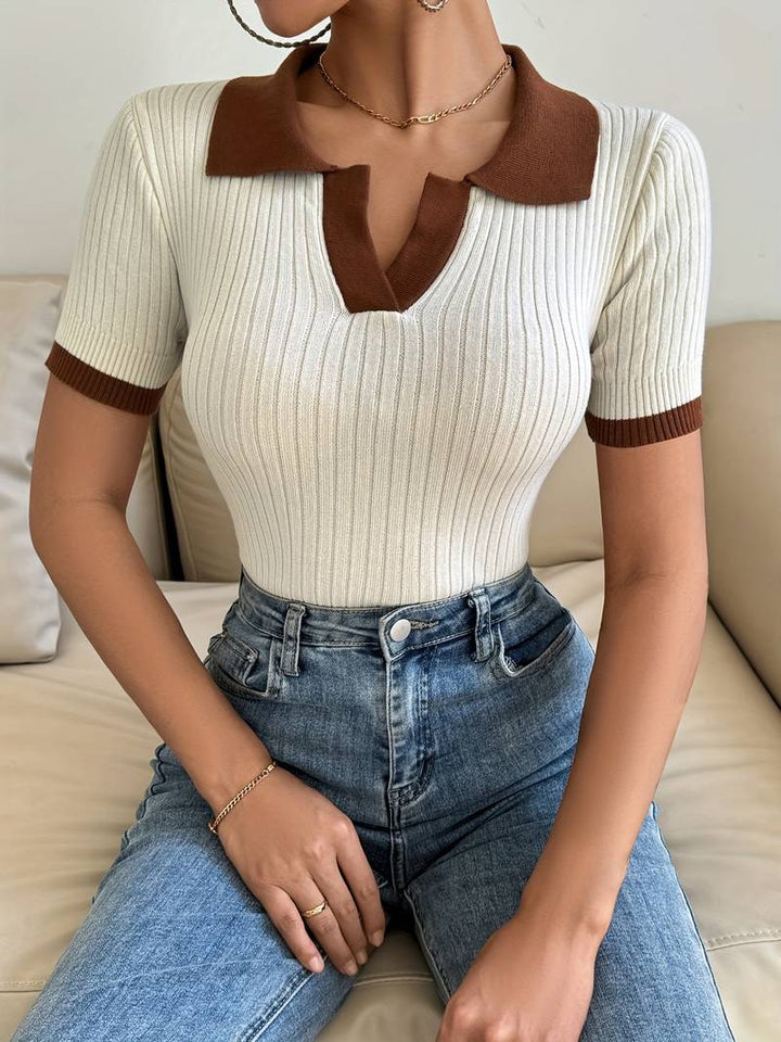 Alessia | Strick Poloshirt mit Kerbausschnitt figurbetont