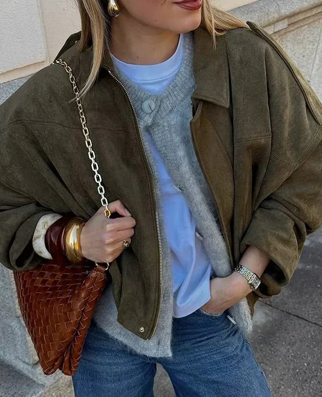 Ronja | Wildleder Jacke Oversized Reißverschluss