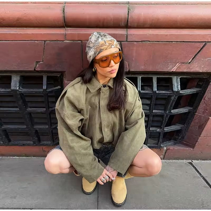 Ronja | Wildleder Jacke Oversized Reißverschluss