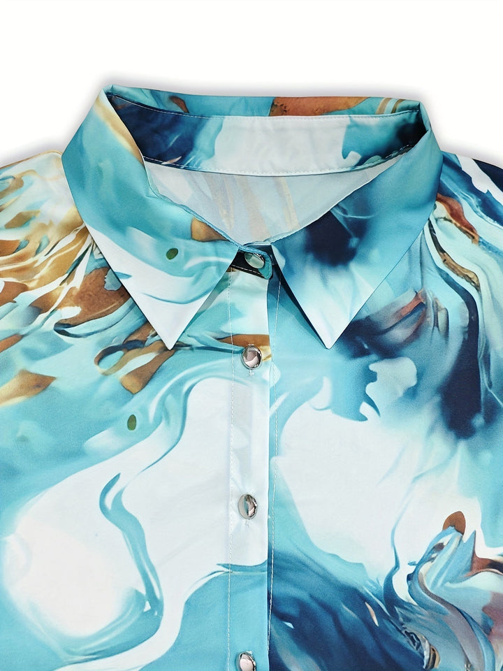 Valeria | Bluse Langarm Abstract Muster Hemd Kragen