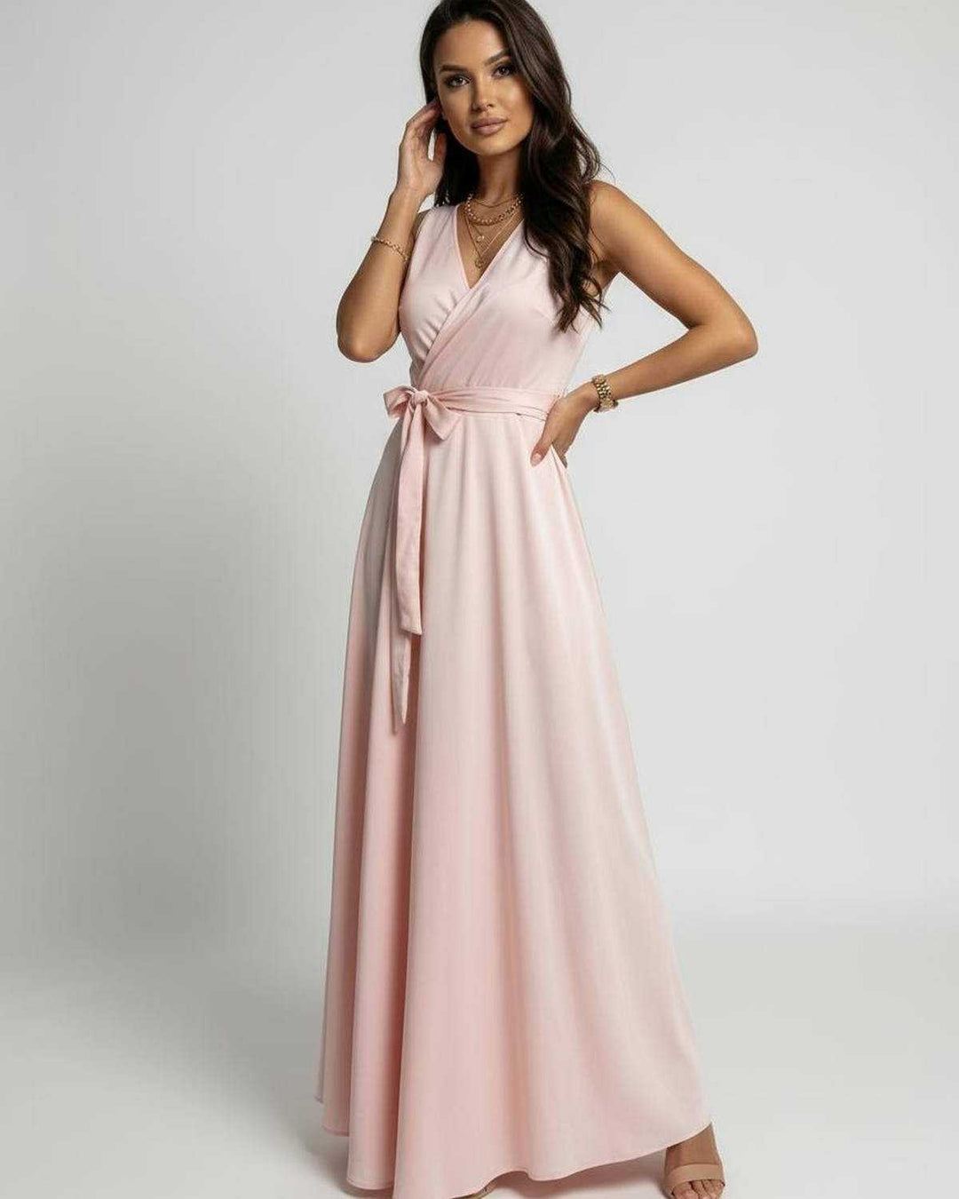 Aurelia | Maxikleid Rüschen V-Ausschnitt Schlitz fließend