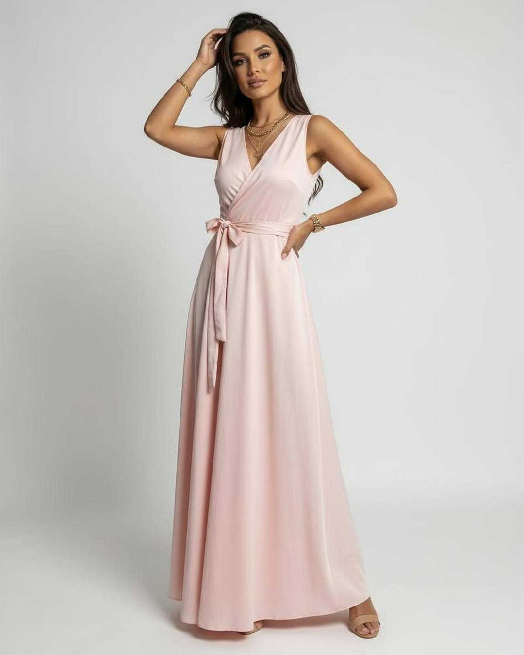 Aurelia | Maxikleid Rüschen V-Ausschnitt Schlitz fließend