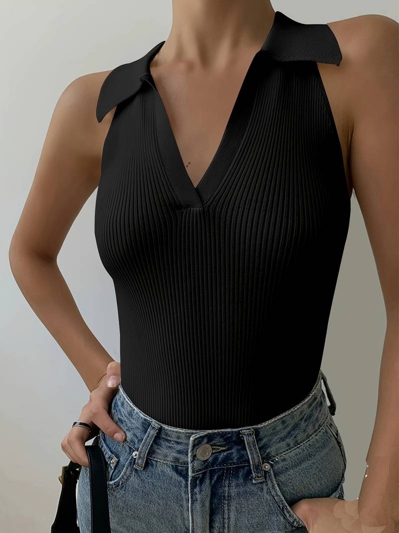 Elisa | Strick Poloshirt V-Ausschnitt figurbetont