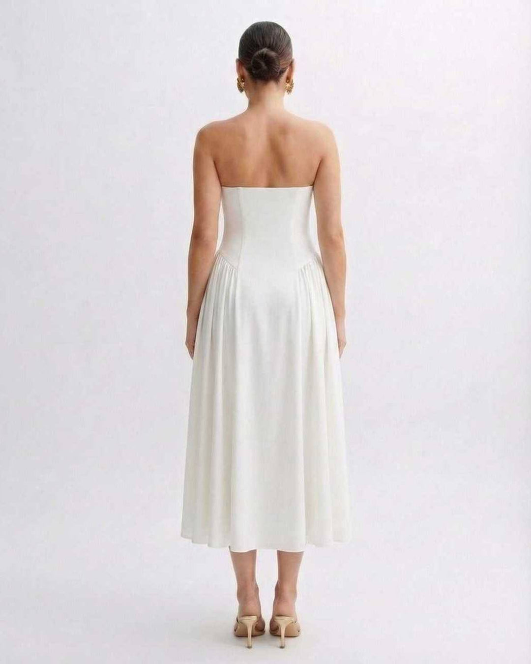 Anna | Midikleid Trägerlos Plissiert Rückenausschnitt