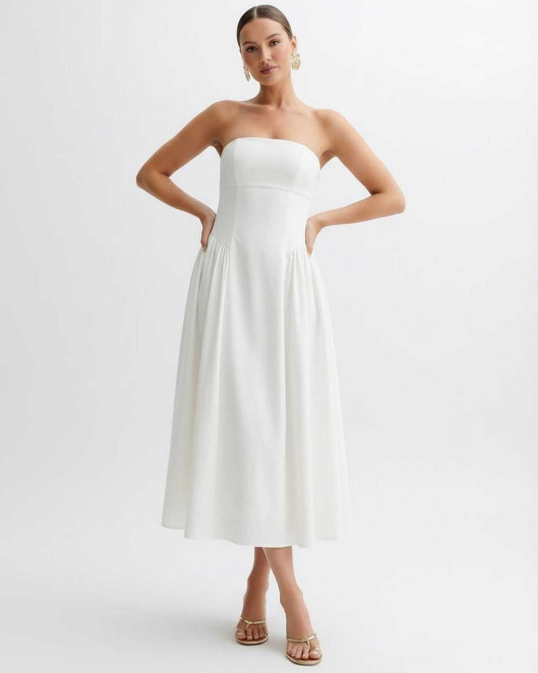 Anna | Midikleid Trägerlos Plissiert Rückenausschnitt